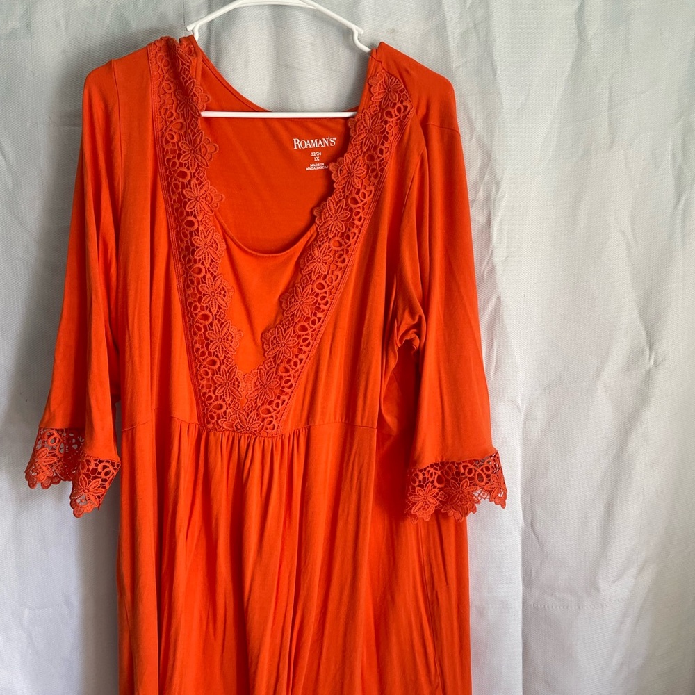 Orange Lace Trim Dress
